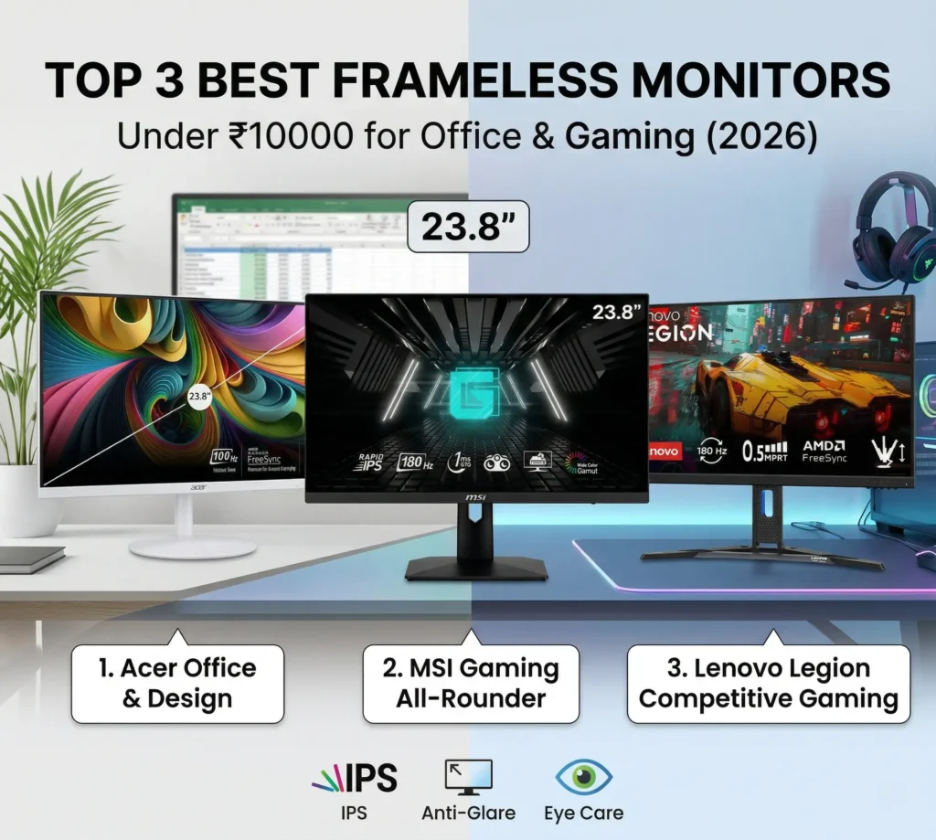 Top 3 Best Frameless Monitors Under 10000 in India for Office and Gaming