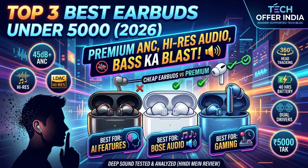 op 3 best earbuds under 5000 in india with ANC and Hi-Res audio