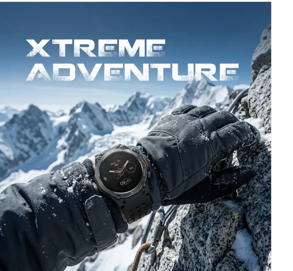 Fastrack Xtreme Adventure smartwatch worn on gloved hand during mountain climbing test