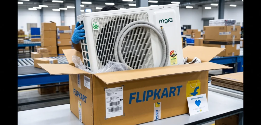 Unboxing the MarQ 1 Ton outdoor unit delivered by Flipkart, the best cheapest ac in india for small rooms.