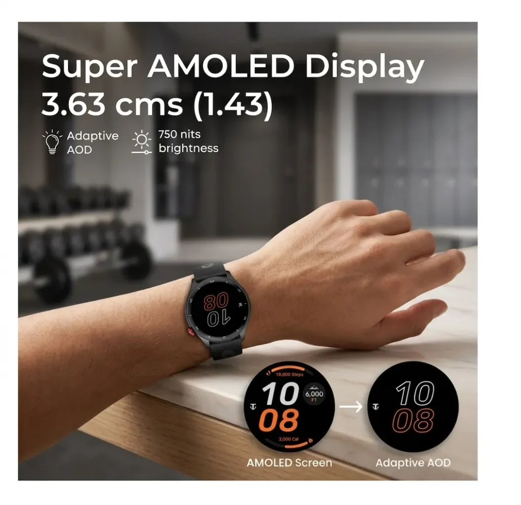Titan Celestor 1.43 inch Super AMOLED display with 750 nits brightness tested on wrist