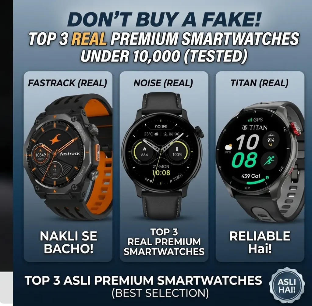 Top 3 real premium smartwatch under 10000 in India 2026 featuring Fastrack, Noise, and Titan reviews