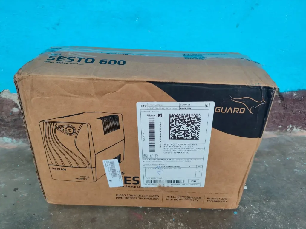 V-Guard SESTO 600 UPS Flipkart delivery box packaging