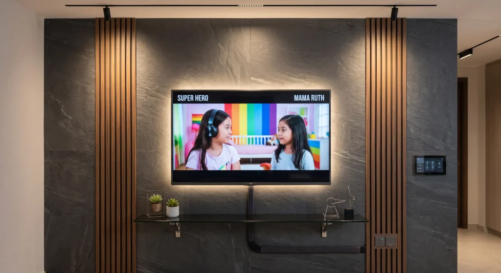 LG 32 inch Smart TV under 20000 wall mounted setup in a modern living room