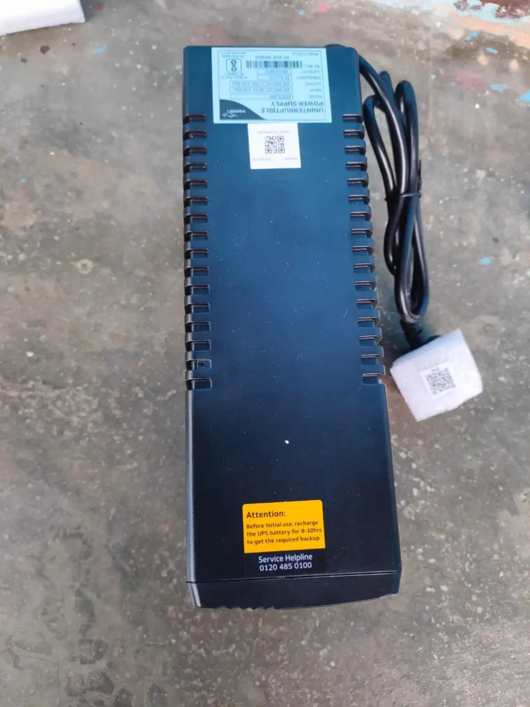 V-Guard SESTO 600 UPS initial battery charging warning sticker