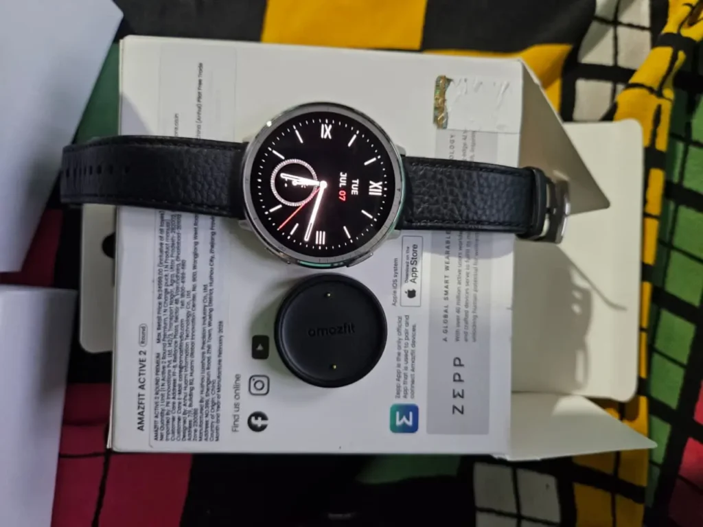 Amazfit Active 2 Premium round dial display outdoor visibility on wrist