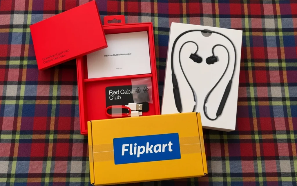 OnePlus Bullets Wireless Z2 package with Flipkart delivery box
