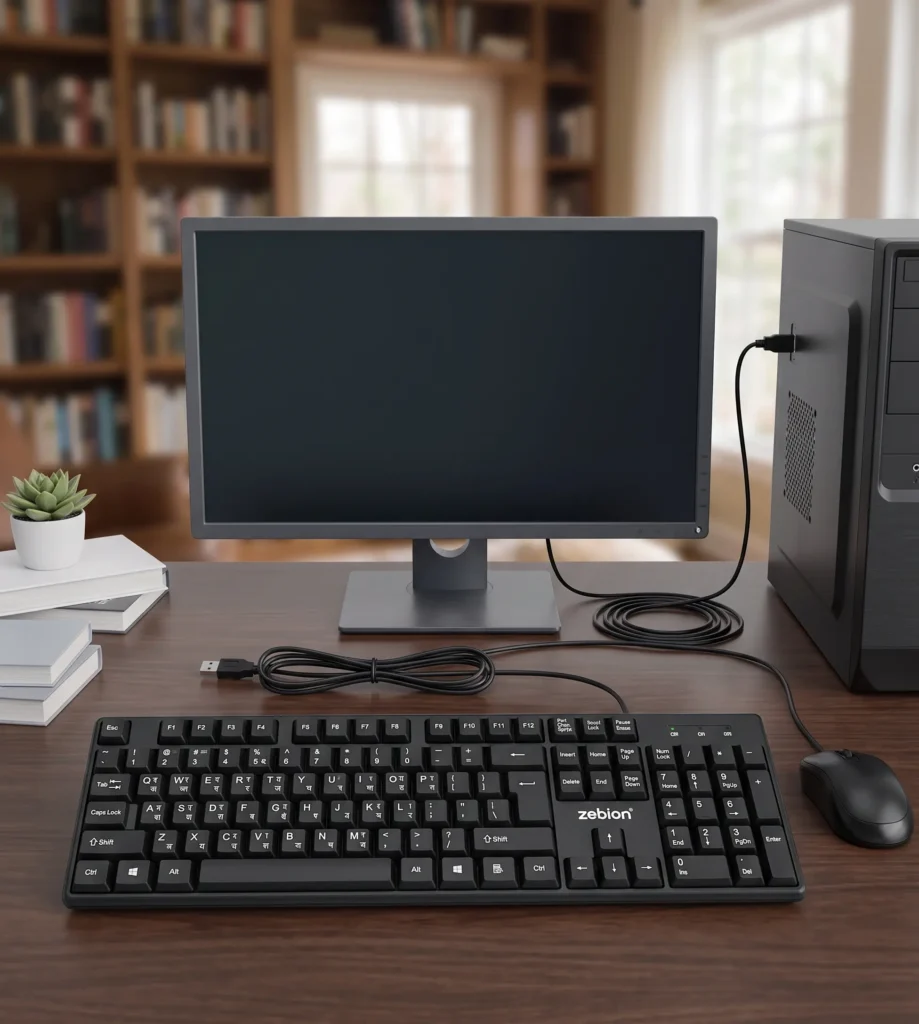 Zebion K500 USB Keyboard rugged heavy-duty design on desktop setup